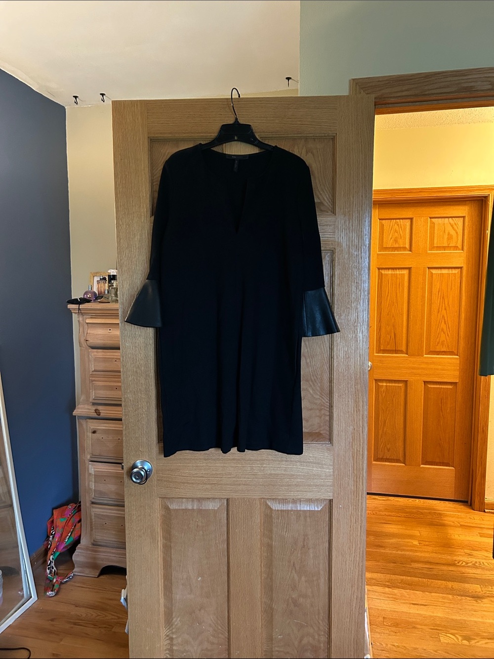 BCBGMaxAzria Black Tunic Dress with Faux-Leather Bell Sleeves